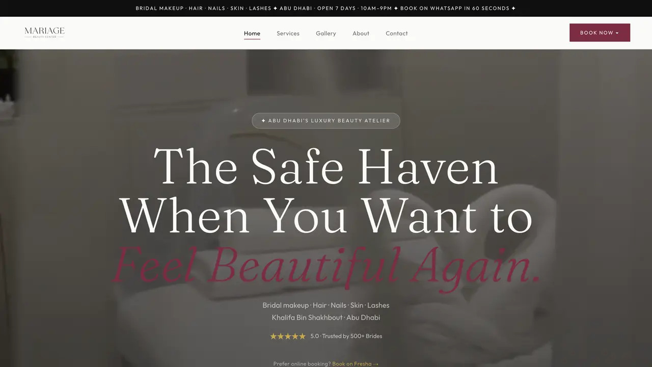 Mariage Beauty homepage (mariagebeauty.ae), the top of the live site.