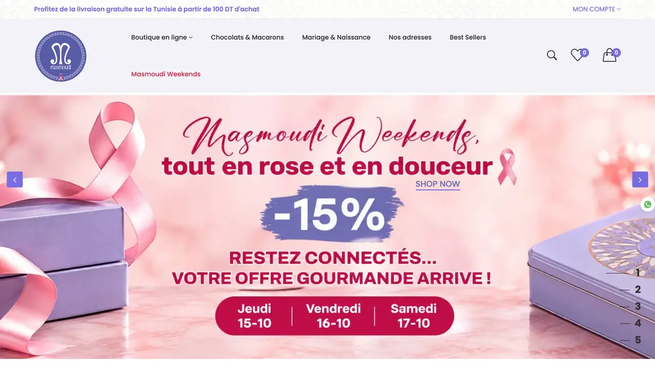 Masmoudi homepage (masmoudi.tn), the top of the live site.