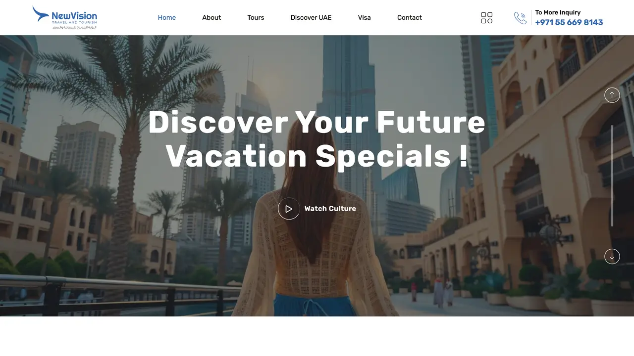 New Vision homepage (newvision.travel), the top of the live site.