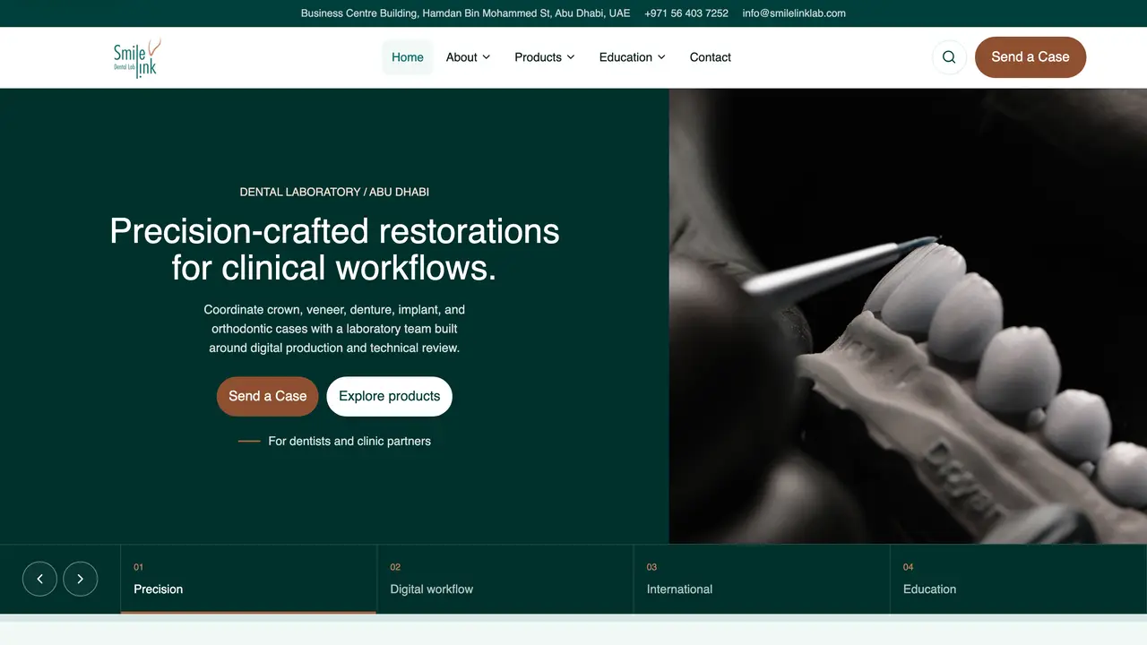 Smile Link Lab homepage (smilelinklab.com), the top of the live site.