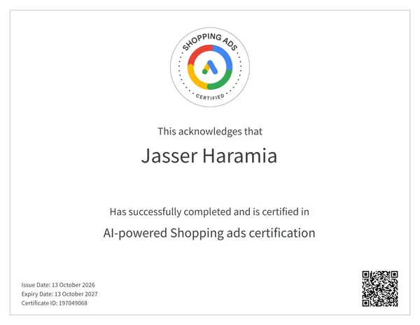 AI-Powered Shopping Ads Certification certificate.