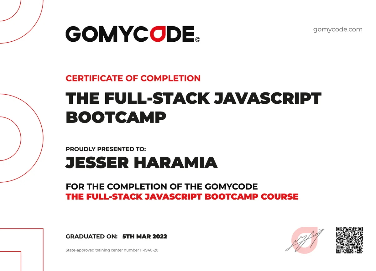 Diploma certificate, GoMyCode.