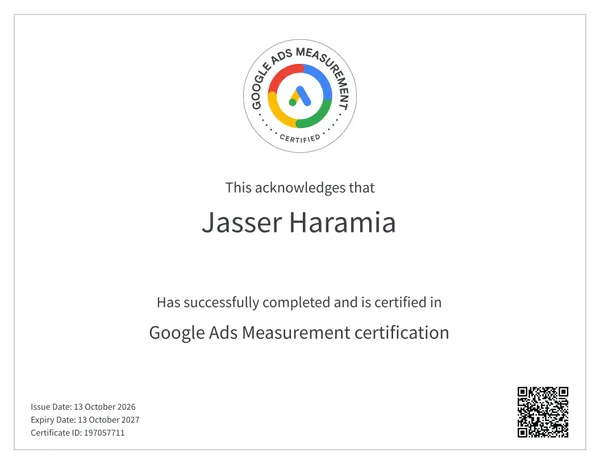 Google Ads Measurement Certification certificate.
