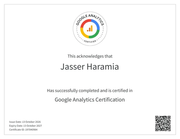 Google Analytics Certification certificate.